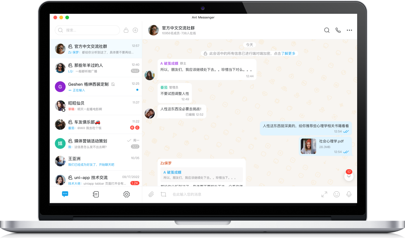 Ant Messenger 聊天界面预览